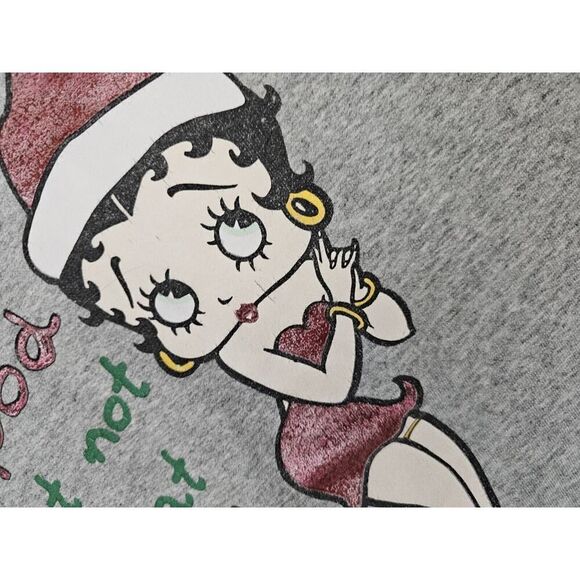 Vintage Betty Boop Naughty Christmas Sweatshirt Grey Large Boxy Fit Cartoon - Picture 5 of 9